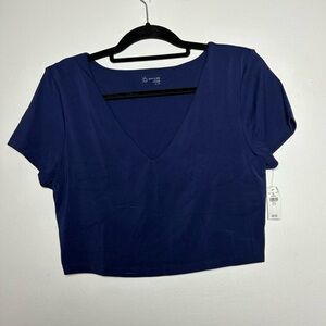 Offline by Aerie Women's Blue V-Neck Crop Top Size XL with built in bra